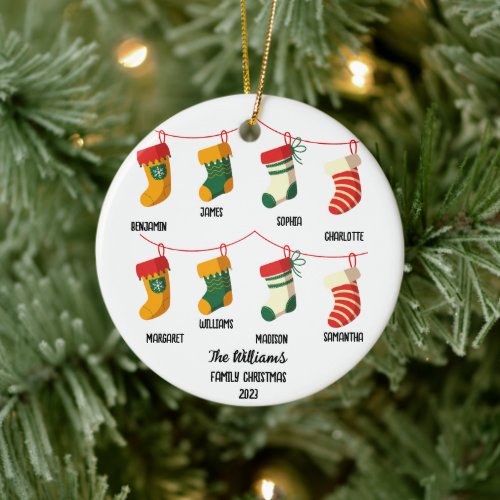 Personalized Family Christmas With 8 custom names Ceramic Ornament
