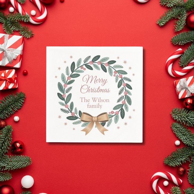 Personalized Family Christmas Wreath Napkins (Creator Uploaded)