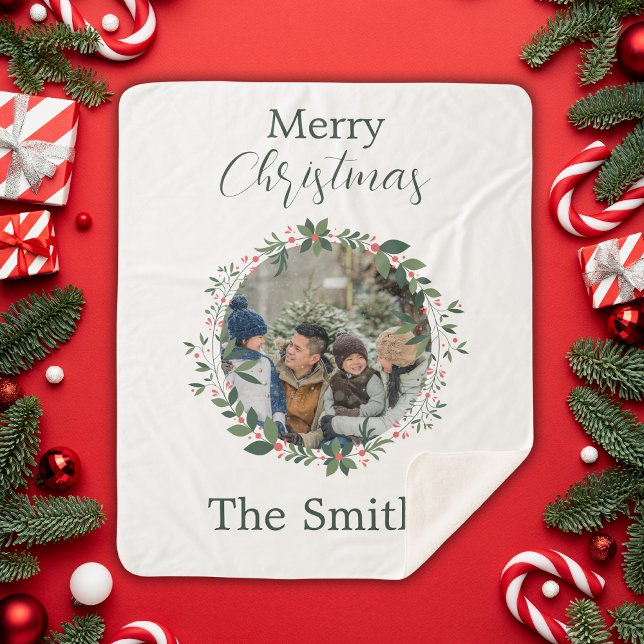 Personalized Family Christmas Wreath Sherpa Blanket (Creator Uploaded)