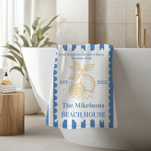 Personalized Family Coastal Lemon Beach House Deco Bath Towel