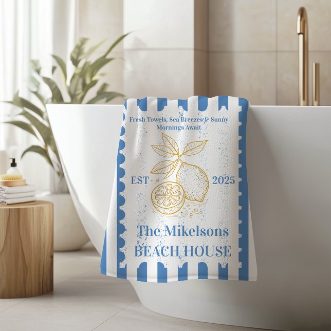 Personalized Family Coastal Lemon Beach House Deco Bath Towel (Creator Uploaded)