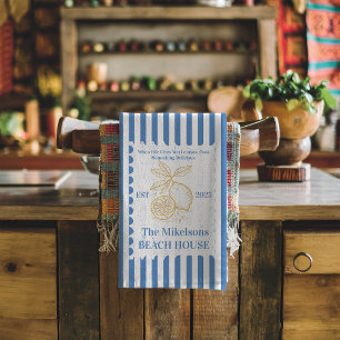 Personalized Family Coastal Lemon Beach House Deco Kitchen Towel