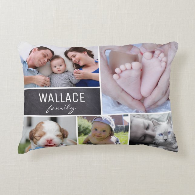 Personalized family Collage 5 Photos chalked Accent Pillow (Front)