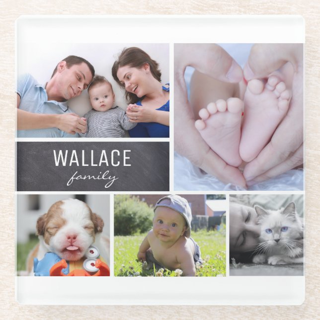 Personalized, Family, Collage of Photos Glass Coaster (Front)