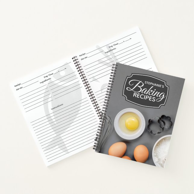 Personalized Family Cookbook Gray Baking Recipe Notebook (Inside)