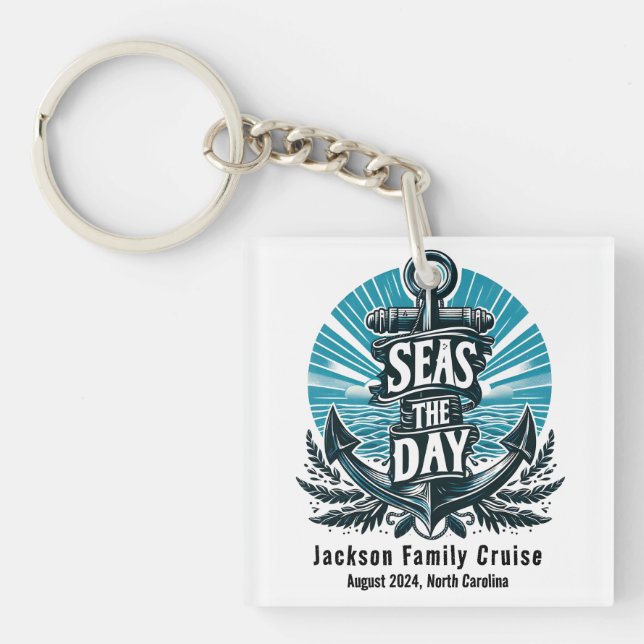 Personalized Family Cruise Vacation - Seas the Day Keychain (Front)