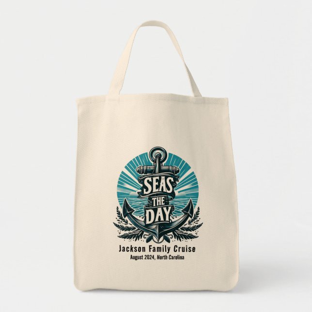 Personalized Family Cruise Vacation - Seas the Day Tote Bag (Front)