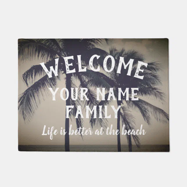 Personalized family doormat with cool beach photo Zazzle