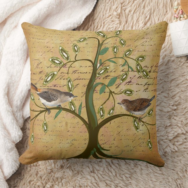 Personalized Family Established Date and Birds Throw Pillow (Blanket)
