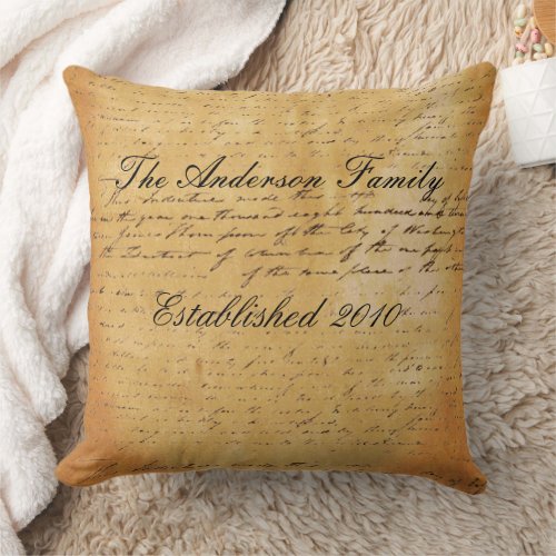 Personalized Family Established Date Ephemera Throw Pillow