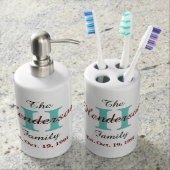 Personalized Family Established - Name & Initial - Soap Dispenser And Toothbrush Holder (Front)