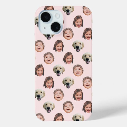 Personalized Family Face 3 Photos Light Pink iPhone 15 Case