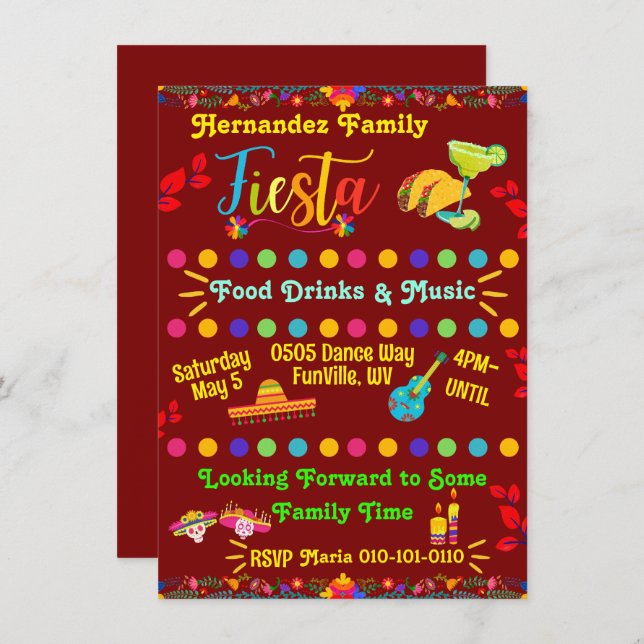 Personalized Family Fiesta Invitation (Front/Back)