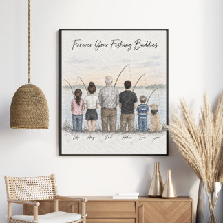 Personalized Family Fishing Portrait Gift Poster