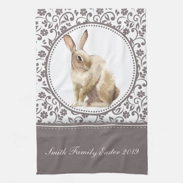 personalized Family Floral Easter Rabbit Kitchen Towel (Vertical)