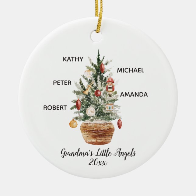 Personalized Family Grandchildren Christmas Tree Ceramic Ornament (Front)