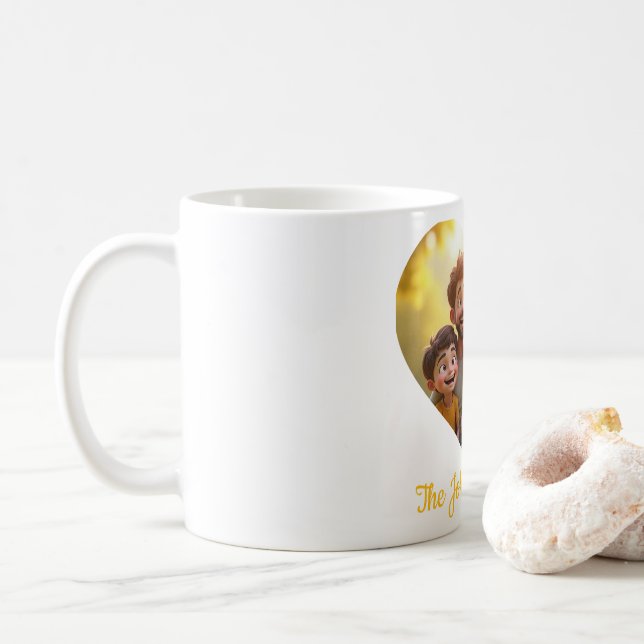 Personalized Family Heart Photo Mug – Custom Name  (With Donut)
