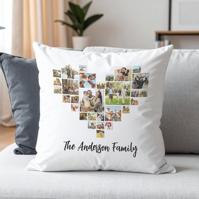 Personalized Family Heart Shaped Photo Collage Throw Pillow (Creator Uploaded)