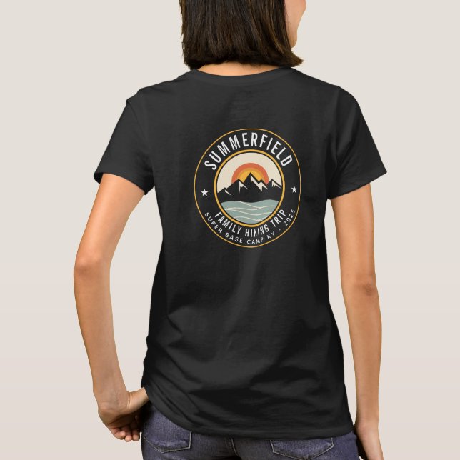 Personalized Family Hiking Sunset Mountains Retro T-Shirt (Back)
