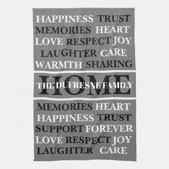 Personalized Family Home Gray Kitchen Towel (Vertical)