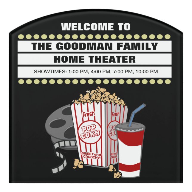 Personalized Family Home Movie Theater Custom Door Sign (Contour Front)