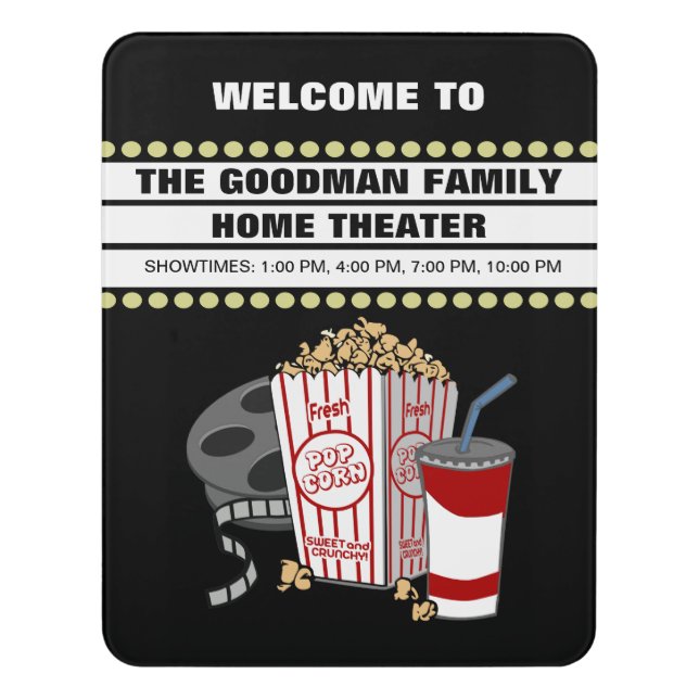 Personalized Family Home Movie Theater Custom Door Sign (Contemporary Vert)