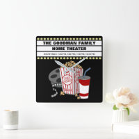 Personalized Family Home Movie Theater Custom Square Wall Clock
