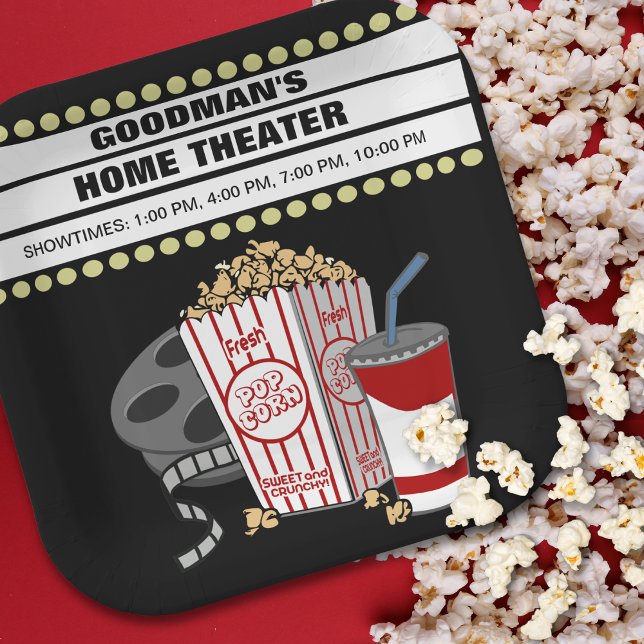 Personalized Family Home Movie Theater Customized Paper Plates (Personalized paper plates for binge watching movies in your home theater!)