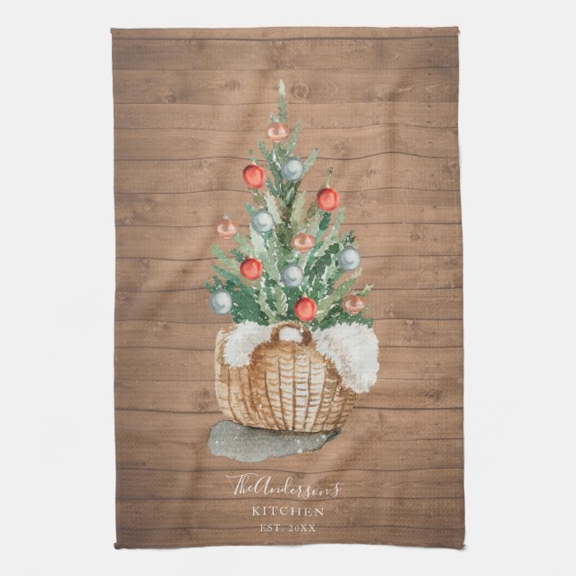 Personalized family Kitchen Christmas tree Towel (Vertical)