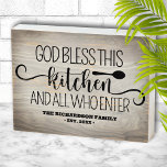 Personalized Family Kitchen Sign<br><div class="desc">Welcome all your guests with this custom sign featuring a fun greeting and your family name. "God bless our kitchen and all who enter"</div>