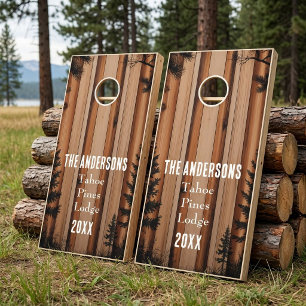 Personalized Family Lake House Rustic Wood Custom Cornhole Set
