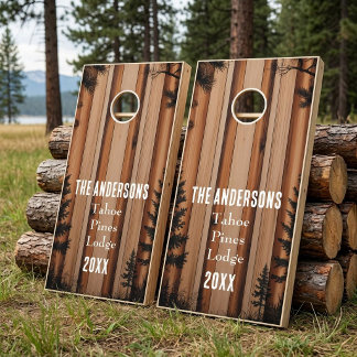 Personalized Family Lake House Rustic Wood Custom Cornhole Set