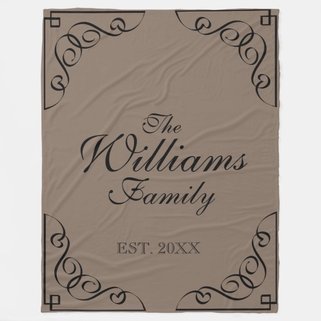 Personalized family last name beige fleece blanket (Front)