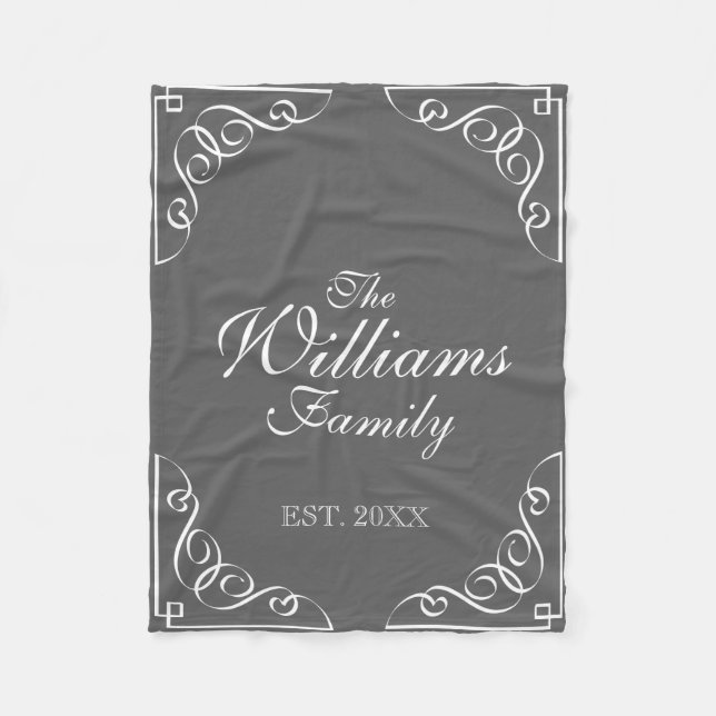 Personalized family last name gray fleece blanket (Front)