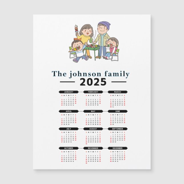 Personalized Family Magnetic Calendar 2025 (Front)