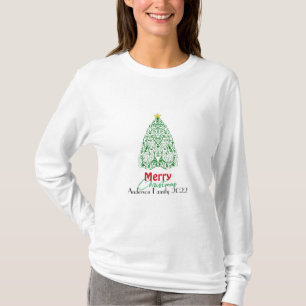 Personalized family modern linear Christmas tree T-Shirt
