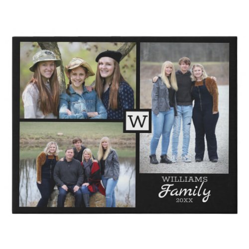 Personalized Family Monogram 3 Photo Collage Faux Canvas Print