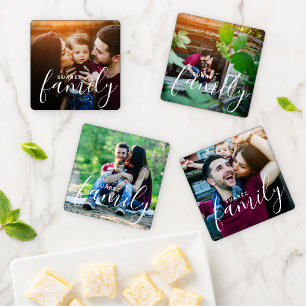 Personalized Family Monogram 4 Photo Coaster Set