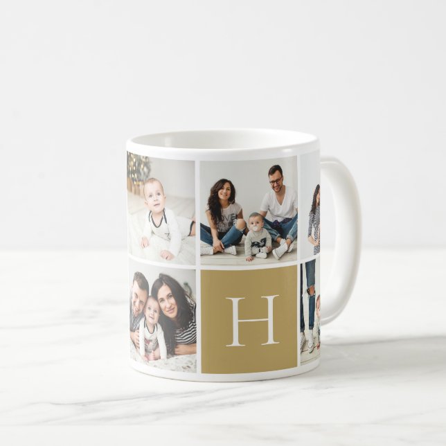 Personalized Family Monogram 9 Photo Collage Coffee Mug (Front Right)