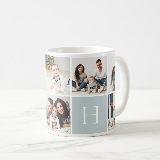 Personalized Family Monogram 9 Photo Collage Coffee Mug (Front Right)