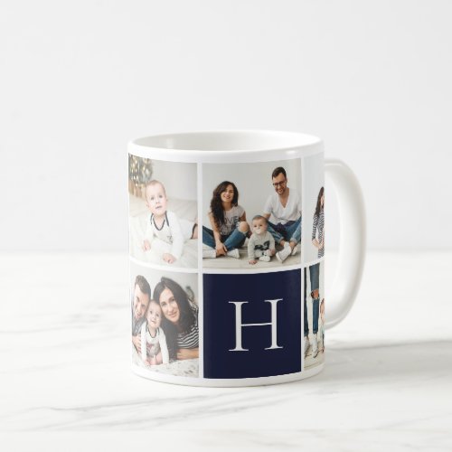 Personalized Family Monogram 9 Photo Collage Coffee Mug
