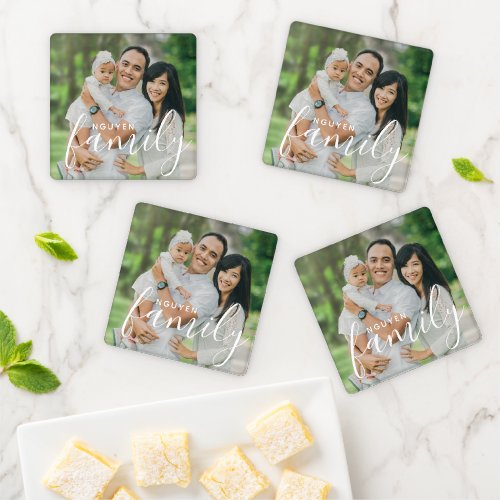 Personalized Family Monogram and Custom Photo Coaster Set