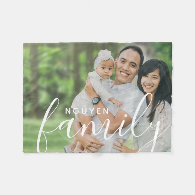 Personalized Family Monogram and Custom Photo Fleece Blanket (Front (Horizontal))