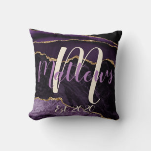 Personalized Family Monogram and Date Purple Agate Throw Pillow