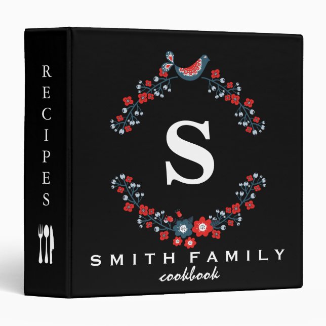 Personalized Family Monogram Bridal shower Recipe 3 Ring Binder (Front/Spine)