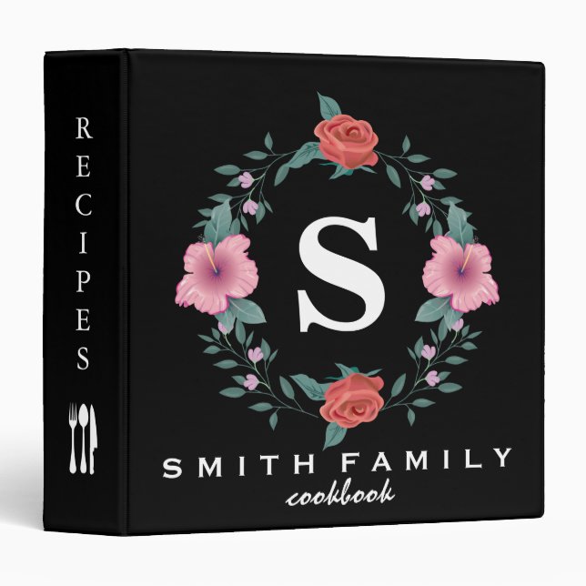 Personalized Family Monogram Bridal shower Recipe 3 Ring Binder (Front/Spine)