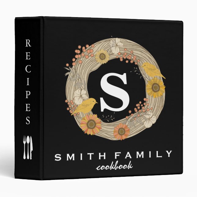 Personalized Family Monogram Bridal shower Recipe  3 Ring Binder (Front/Spine)