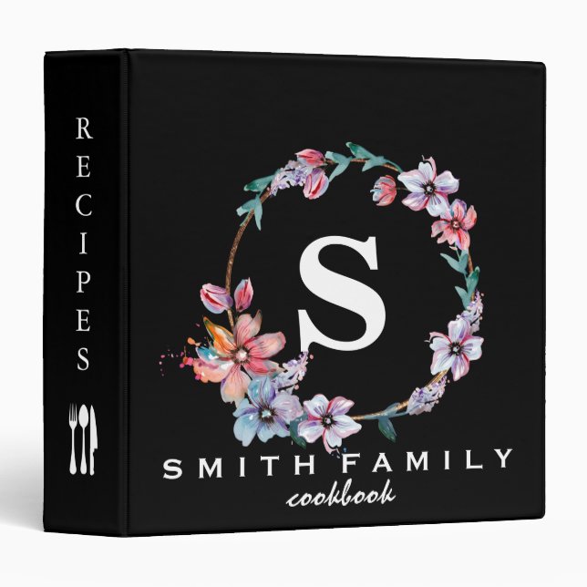 Personalized Family Monogram Bridal shower Recipe  3 Ring Binder (Front/Spine)