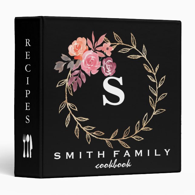 Personalized Family Monogram Bridal shower Recipe 3 Ring Binder (Front/Spine)