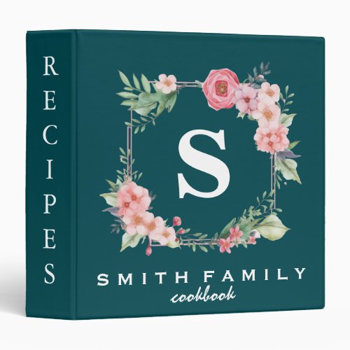 Personalized Family Monogram Bridal shower Recipe  3 Ring Binder
